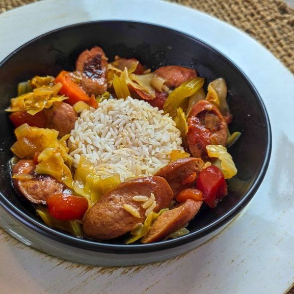 Smoked Sausage & Cabbage Soup with Della Basmati White Rice