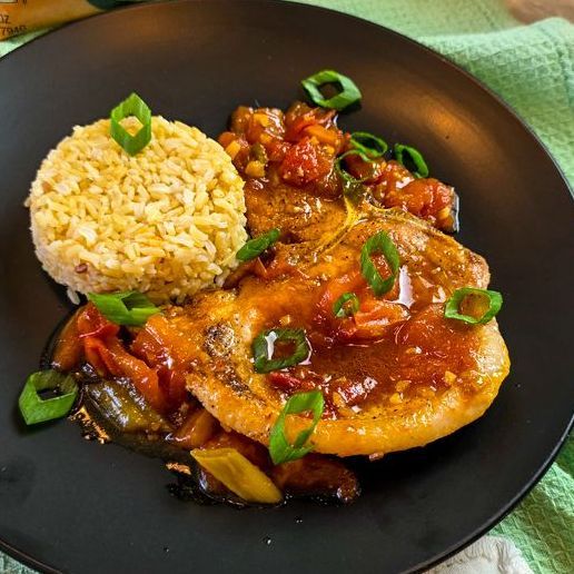 Vietnamese Tomato Sauce Pork Chop with Organic Della Light Brown Basmati Rice Asian