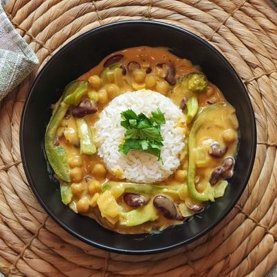 Chickpea & Bean Yellow Curry Vegan Red Kidney Della Jasmine White Rice 