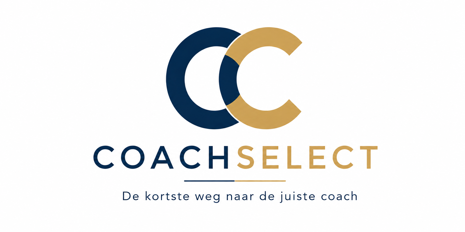 Het COACHSELECT-logo met blauw-gouden in elkaar grijpende C-letters en de Nederlandse slogan eronder.