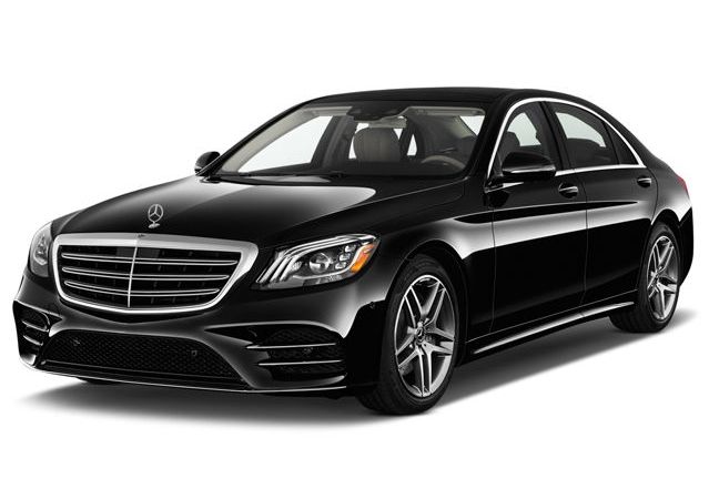 A black mercedes benz s class is shown on a white background.