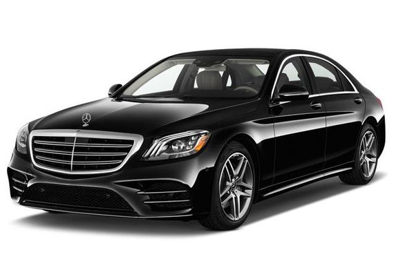 A black mercedes benz s class is shown on a white background.