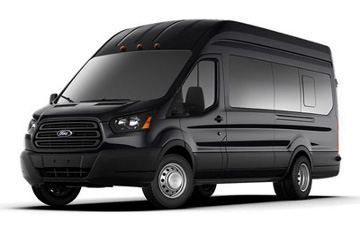 A black Ford van on a white background.