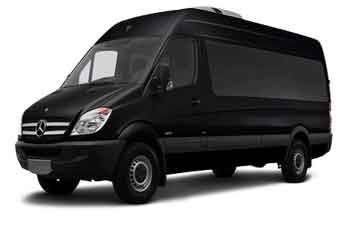 A black mercedes van is shown on a white background.
