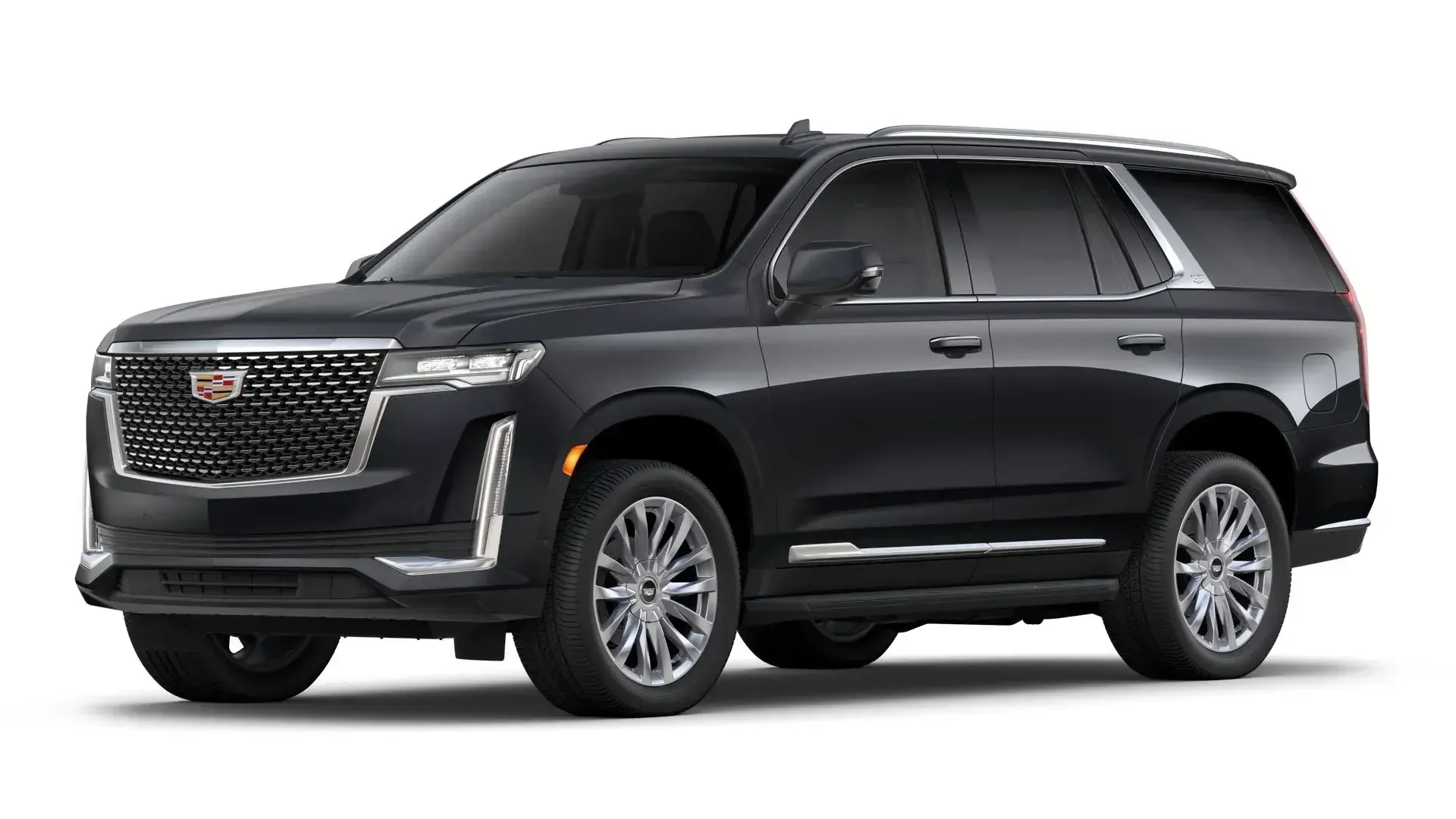 A black cadillac escalade is shown on a white background.