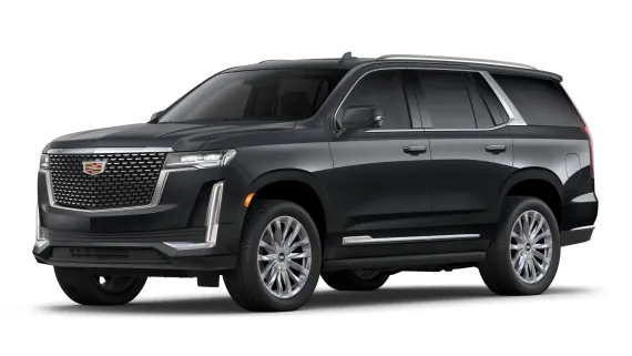 A black cadillac escalade is shown on a white background.