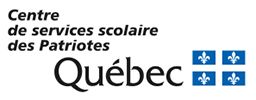 Logo of Centre de services scolaire des Patriotes Québec, featuring text and four blue fleur-de-lis.
