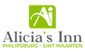 The logo for alicia 's inn is green and white.