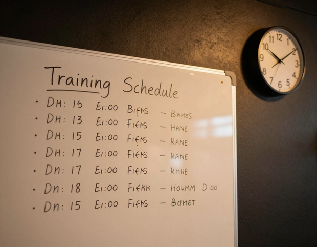 Training schedule on gym wall