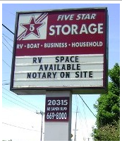 Five Star Storage Business Sign — Self Storage Facility in Fairview, OR