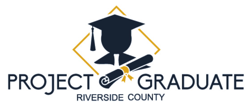 A logo for project graduate riverside county with a graduation cap and diploma.