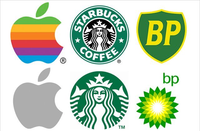 The logos for apple starbucks coffee and bp are shown