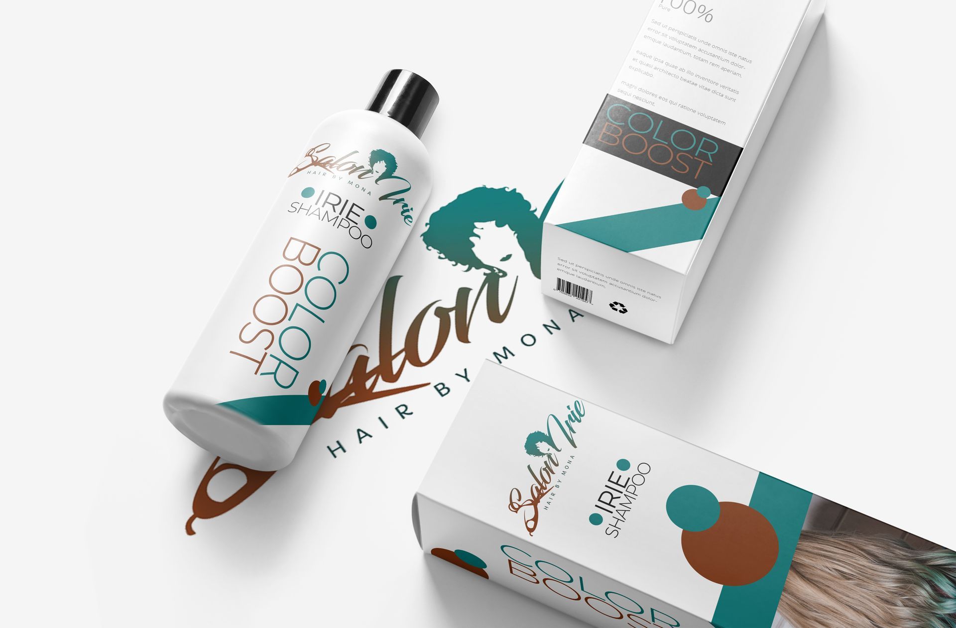 A bottle of hair color and a box of hair color are on a table.