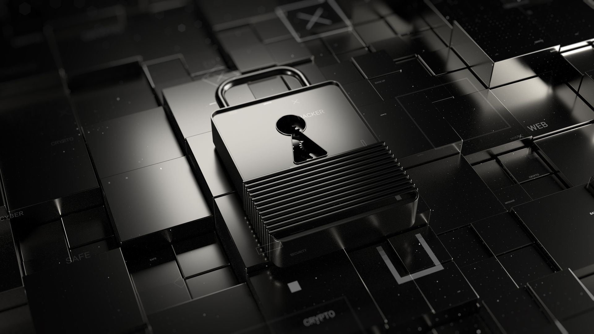 A padlock is sitting on top of a black surface.