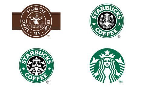 Four different starbucks logos on a white background