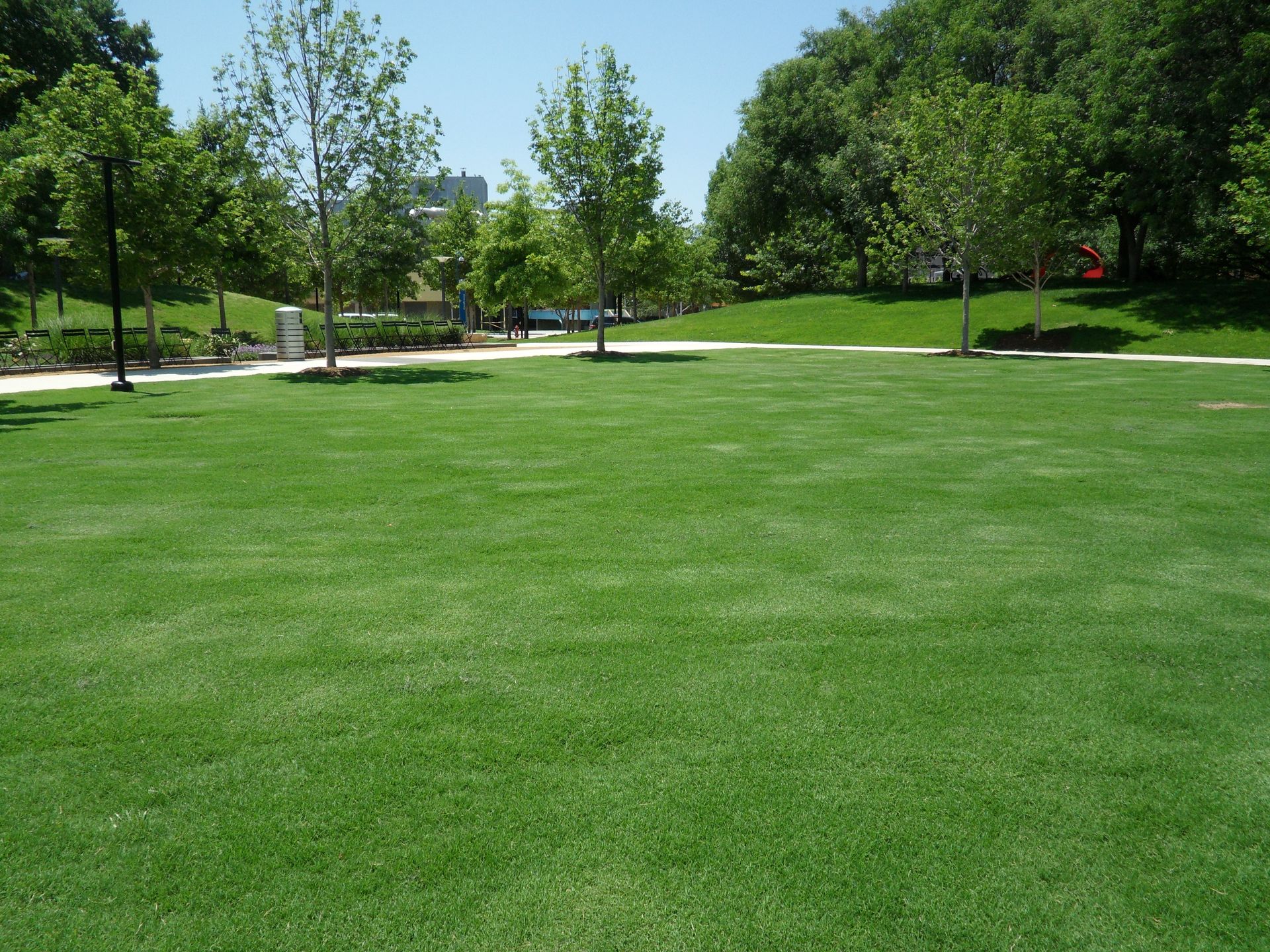A close up of a lush green field of grass with water drops on it.