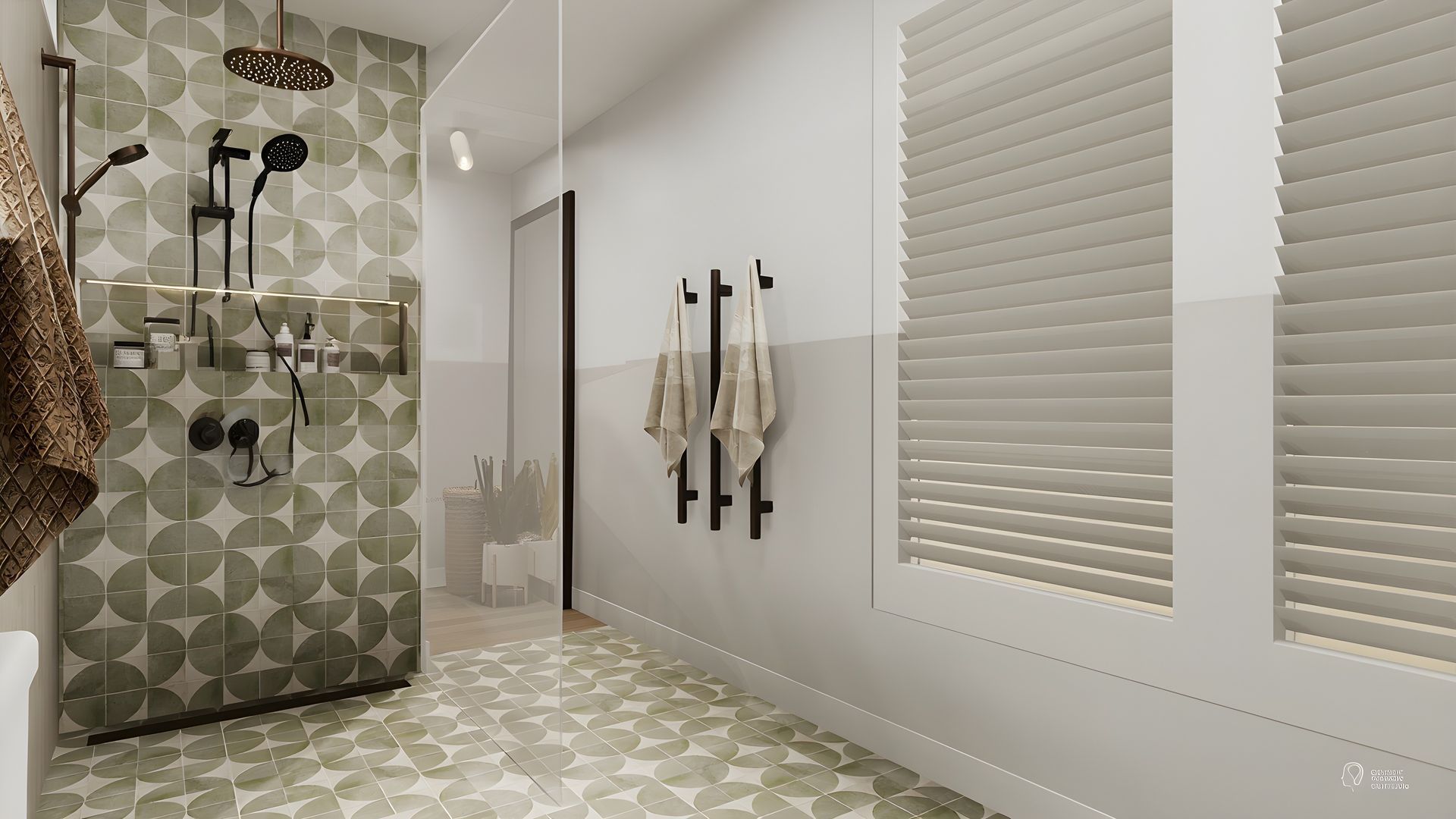 A modern kitchen with white cabinets, black appliances, and a window overlooking greenery.