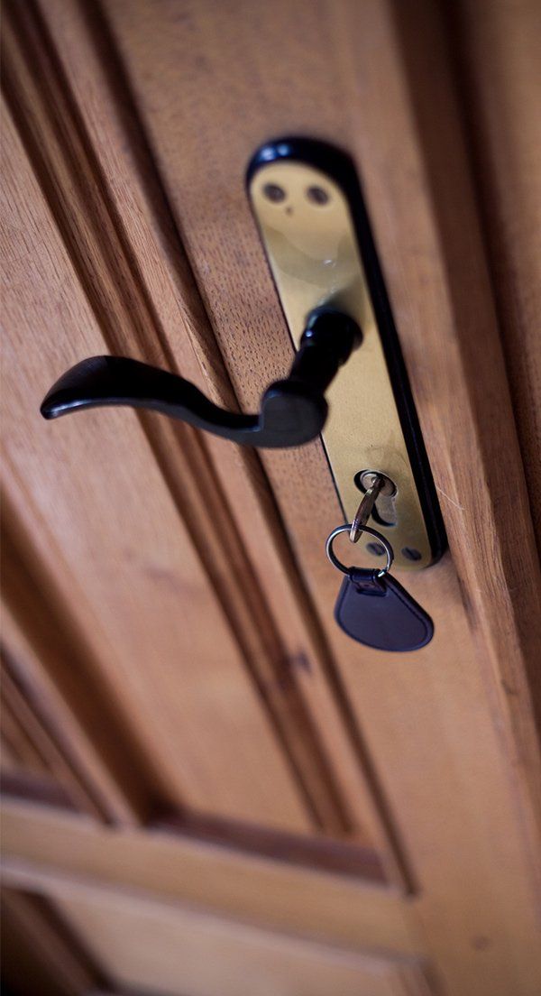 Timber Door with Gold Door Handle & Lock — Safe N Sound Locksmiths in Varsity Lakes, QLD