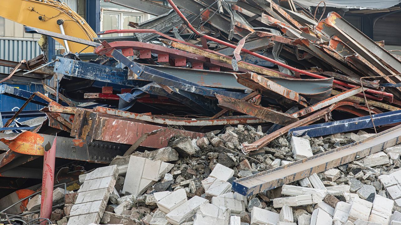 A pile of rubble from a building being demolished.