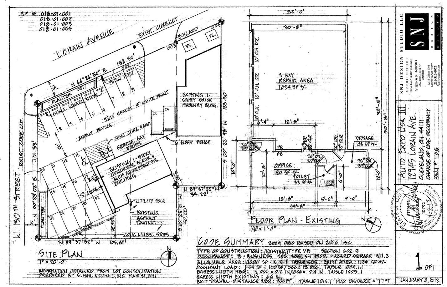 Site plan of a building and surrounding property, labeled with dimensions and features.