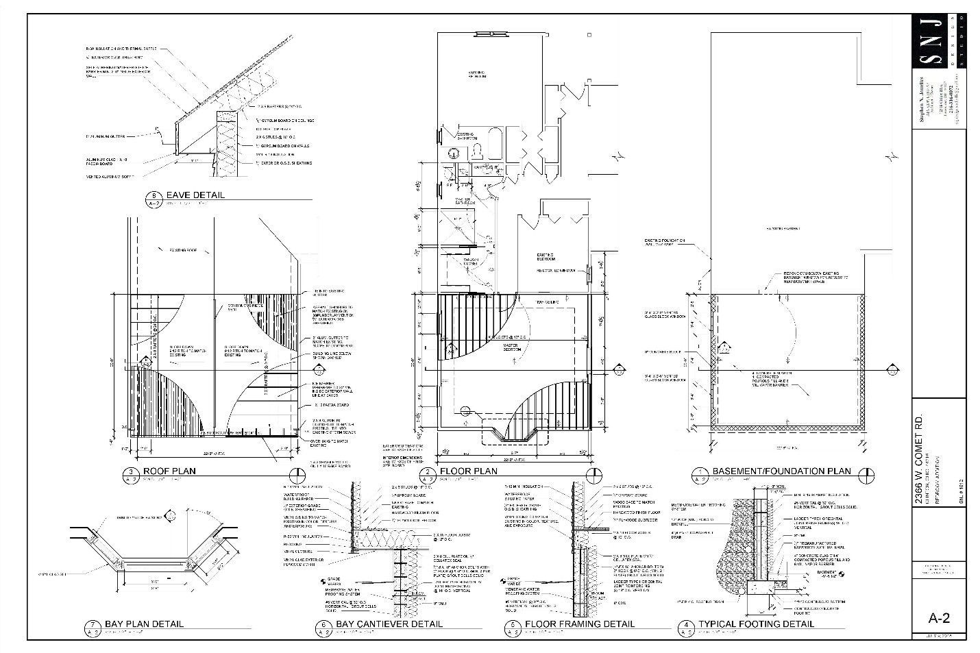 Architectural blueprints, black lines on white background, showing cross-sections and details of a building's construction.