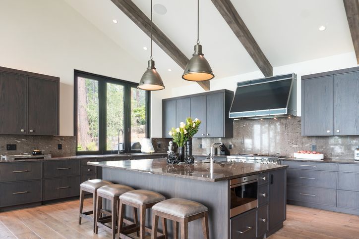 Kitchen with grey cabinets and countertops