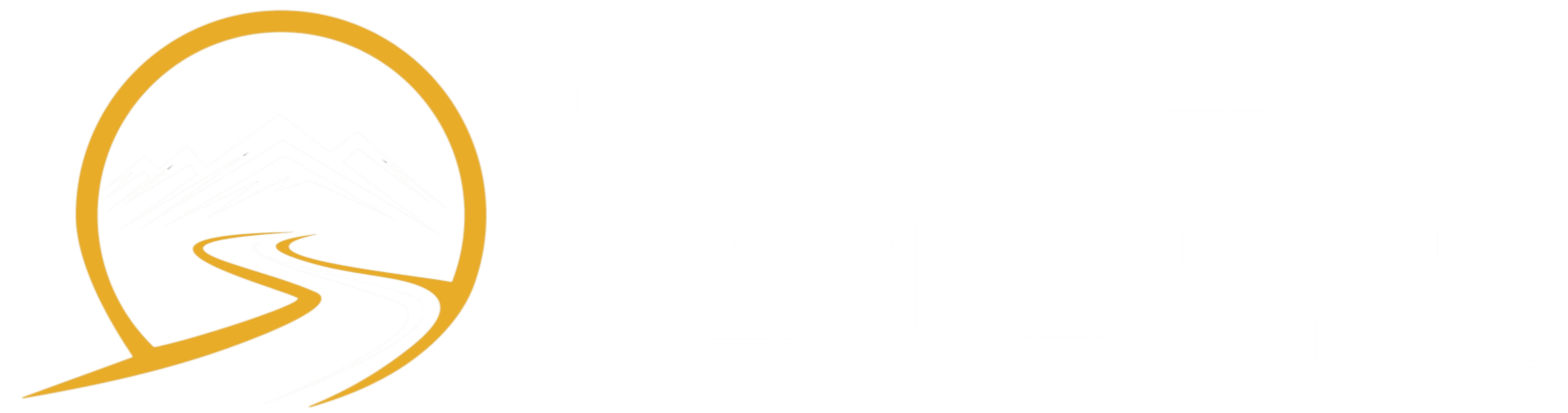 Logo featuring a gold circle with a road-like shape inside.