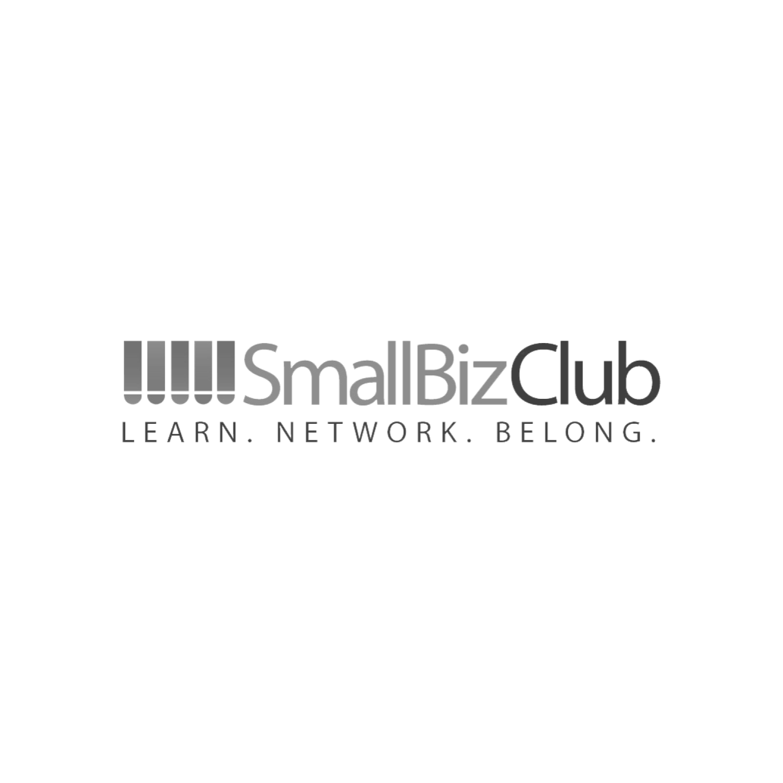 SmallBizClub logo: Gray text and bars with the words