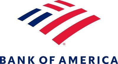 The bank of america logo is red , white and blue.