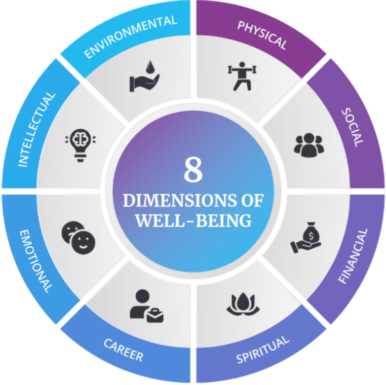 A diagram showing the 8 dimensions of well-being