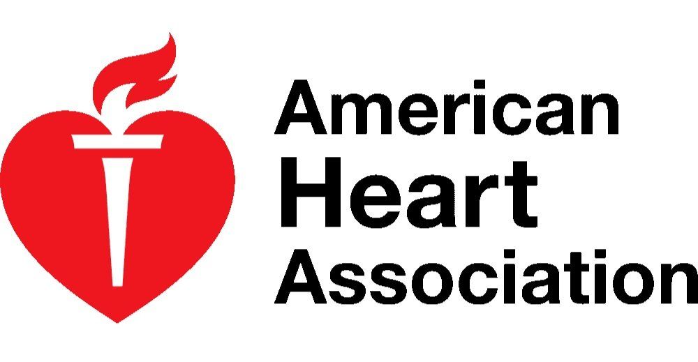 The american heart association logo is a red heart with a torch on it.