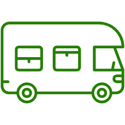 a green line drawing of a camper van on a white background .
