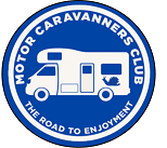 Blue Motor Caravanners Club logo with a white RV, snail, and text: 