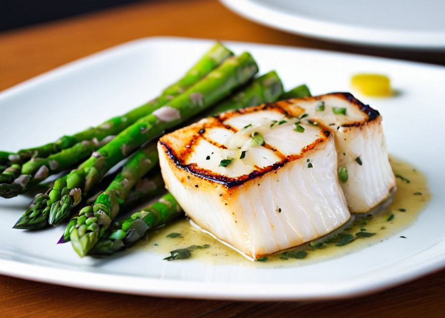 Grilled Chilean Sea Bass with Lemon-Herb Vinaigrette and Asparagus