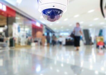CCTV Camera on Blurry Store Background—Commercial Security Systems in Fairfield, CT