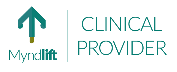 A logo for a clinical provider with an arrow pointing up