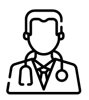 A line drawing of a doctor with a stethoscope around his neck.