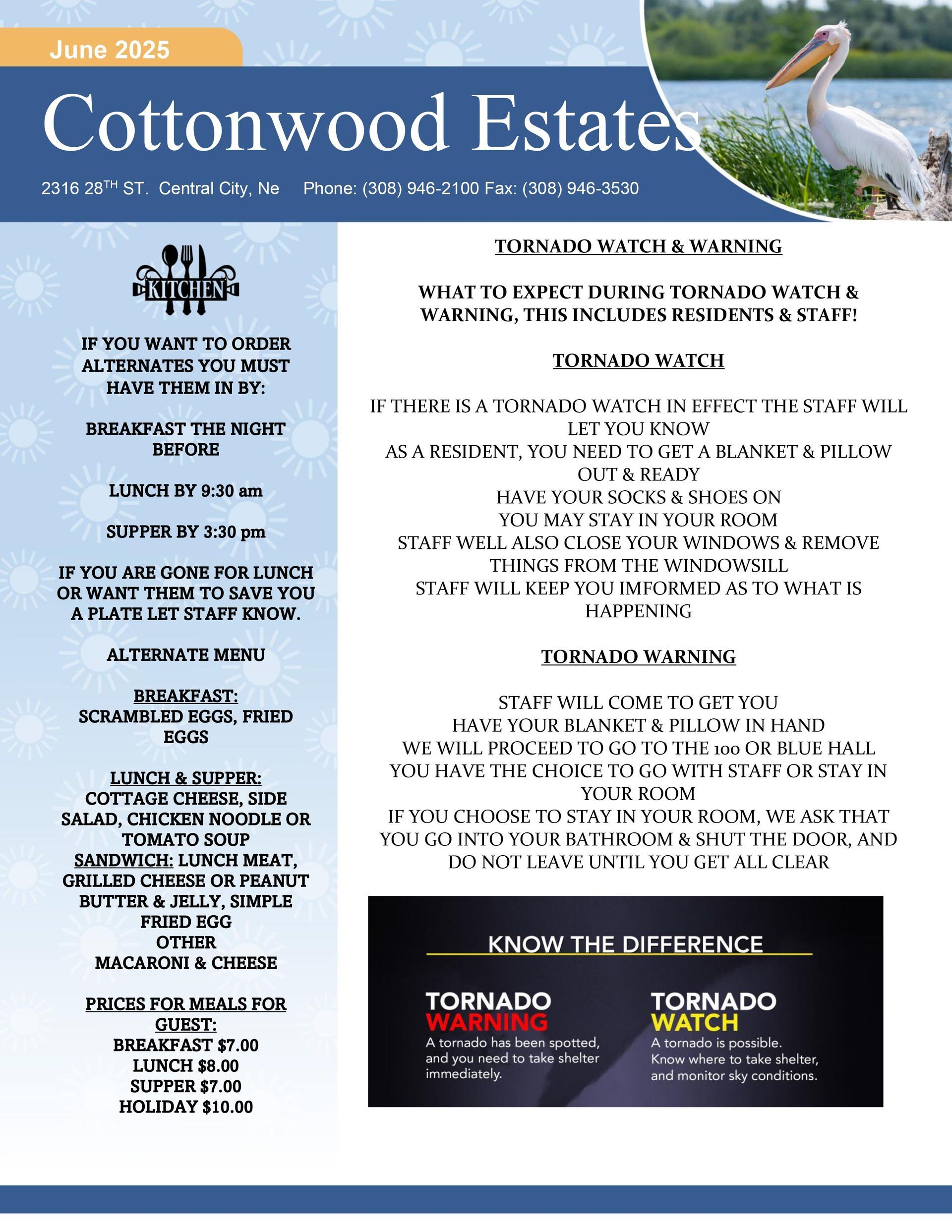 A flyer for cottonwood estates with a pelican on it