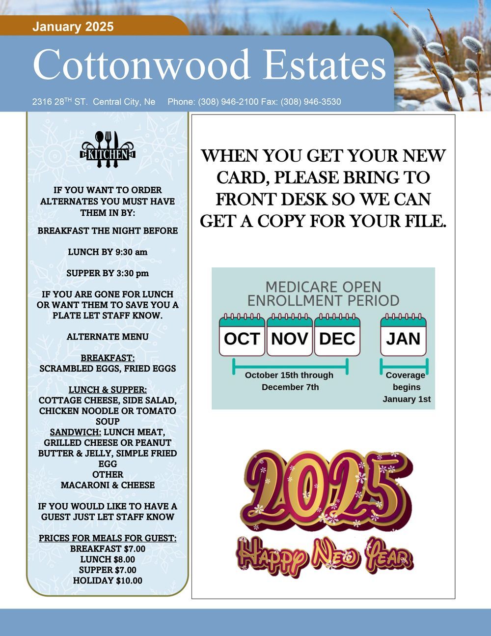 Cottonwood Estates January 2025 Newsletter — Central City, NE — Cottonwood Estates