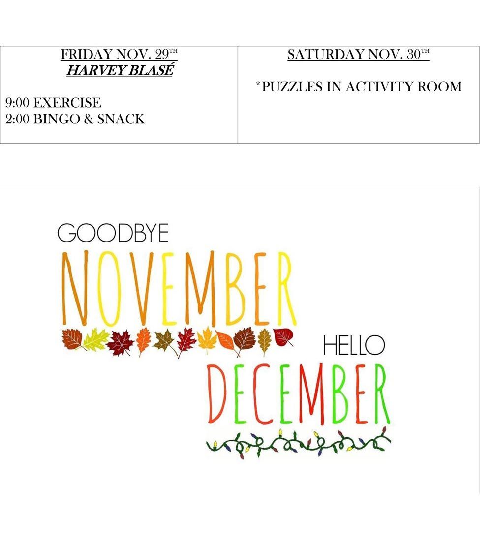 A poster that says goodbye november hello december 