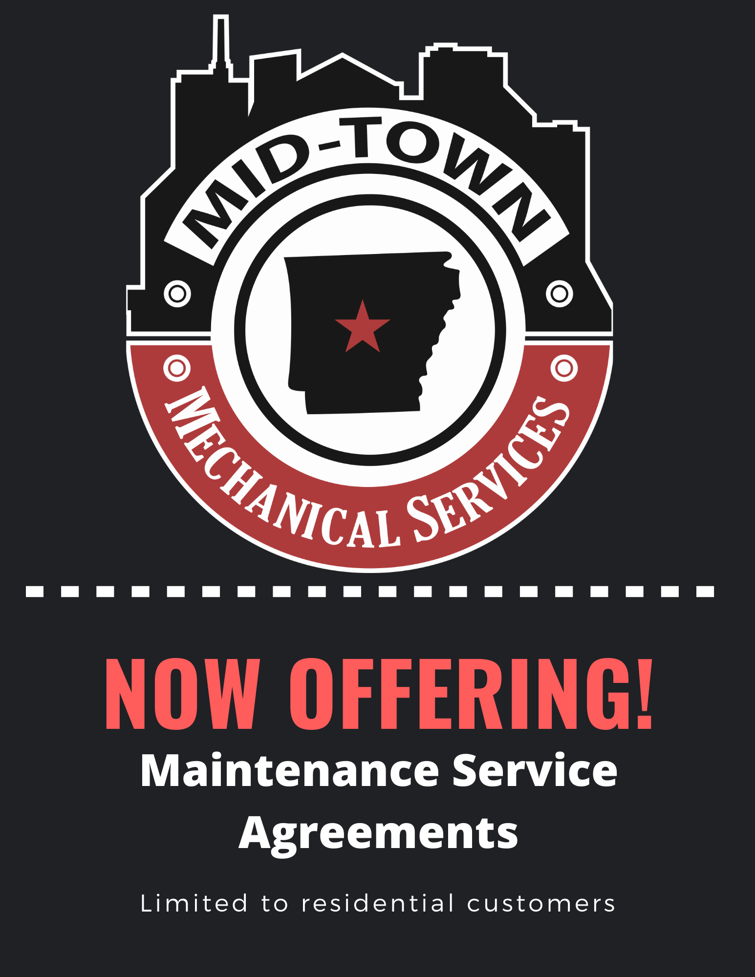 A poster for mid-town mechanical services that is now offering maintenance service agreements