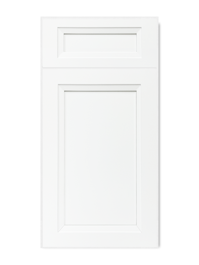 White shaker-style cabinet door with a rectangular panel and rectangular top accent.