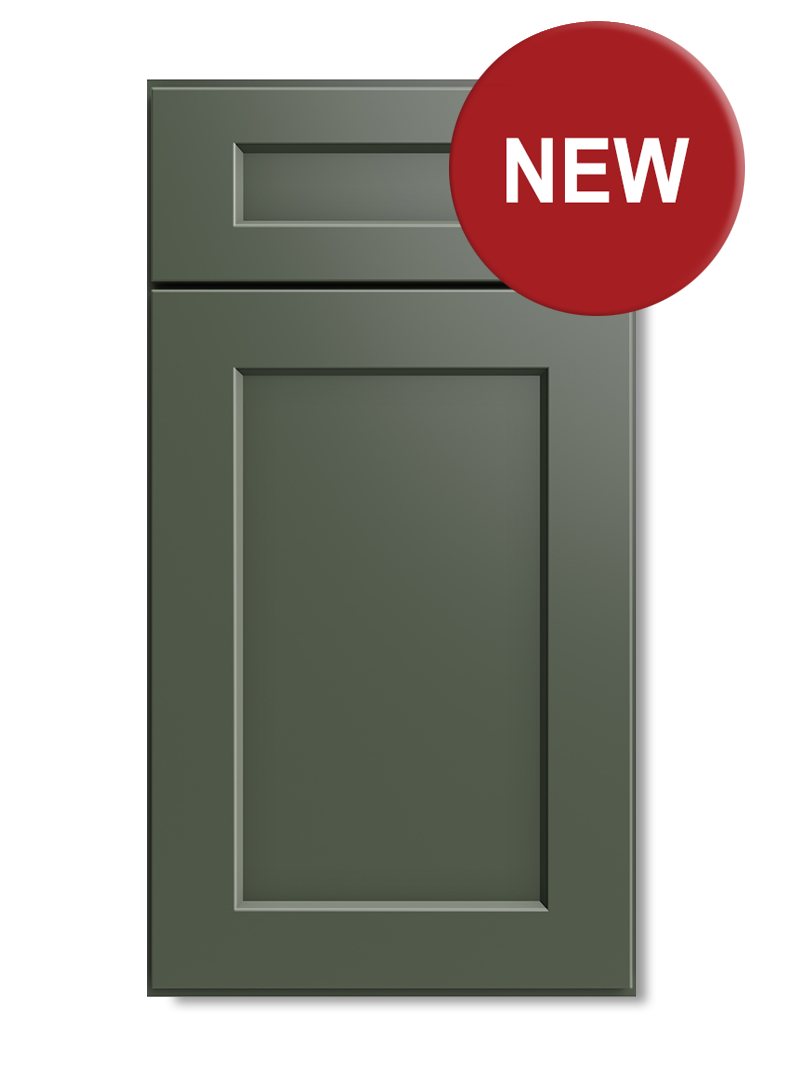 Green cabinet door with a red 