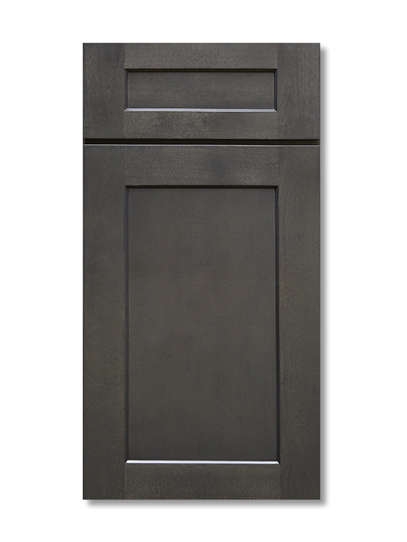 Dark gray shaker-style cabinet door with a rectangular recessed panel.
