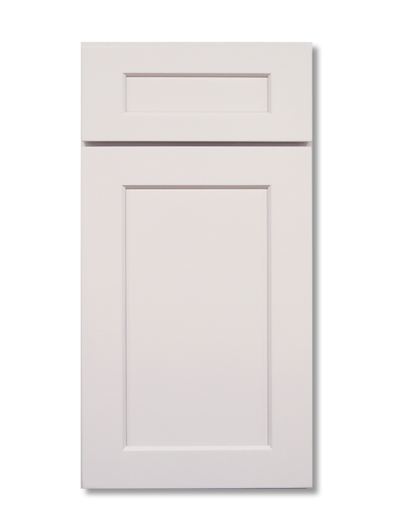 White cabinet door with recessed panel design.