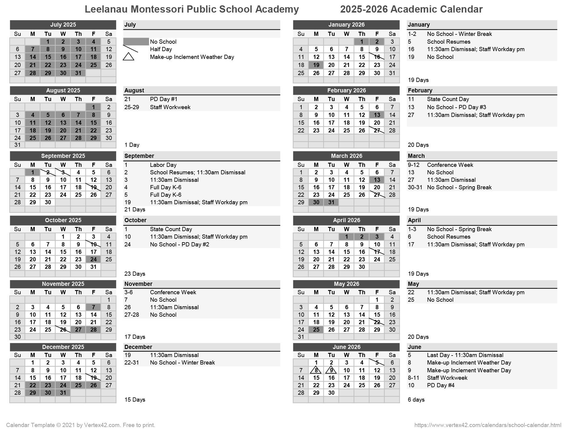 school calendar