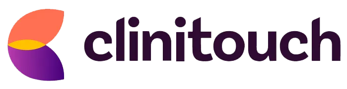 A logo for a company called clinitouch with a purple and orange circle.