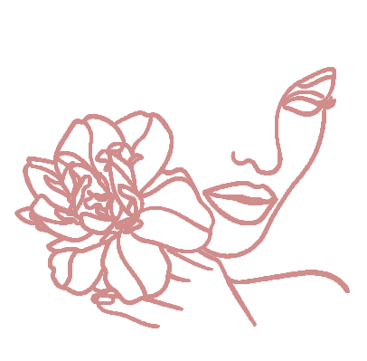 Un dibujo lineal del rostro de una mujer con una flor.