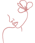 Un dibujo lineal del rostro de una mujer con una flor en el cabello.