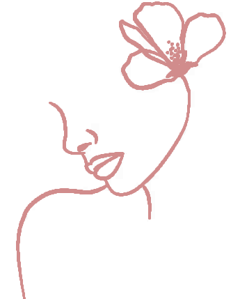 Un dibujo lineal del rostro de una mujer con una flor en el cabello.